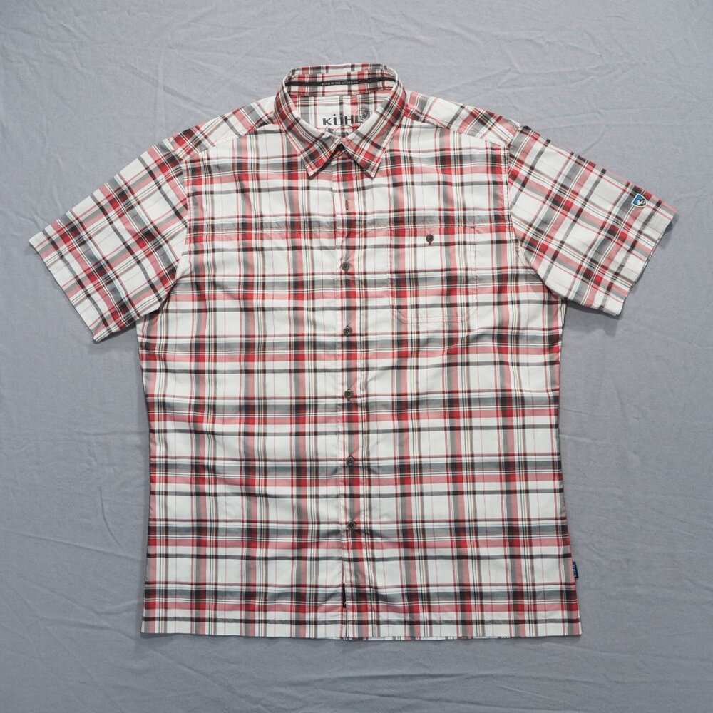 Kuhl Shirt Mens Large Red Tartan Plaid Button Lightweight Outdoor Hiking Utility